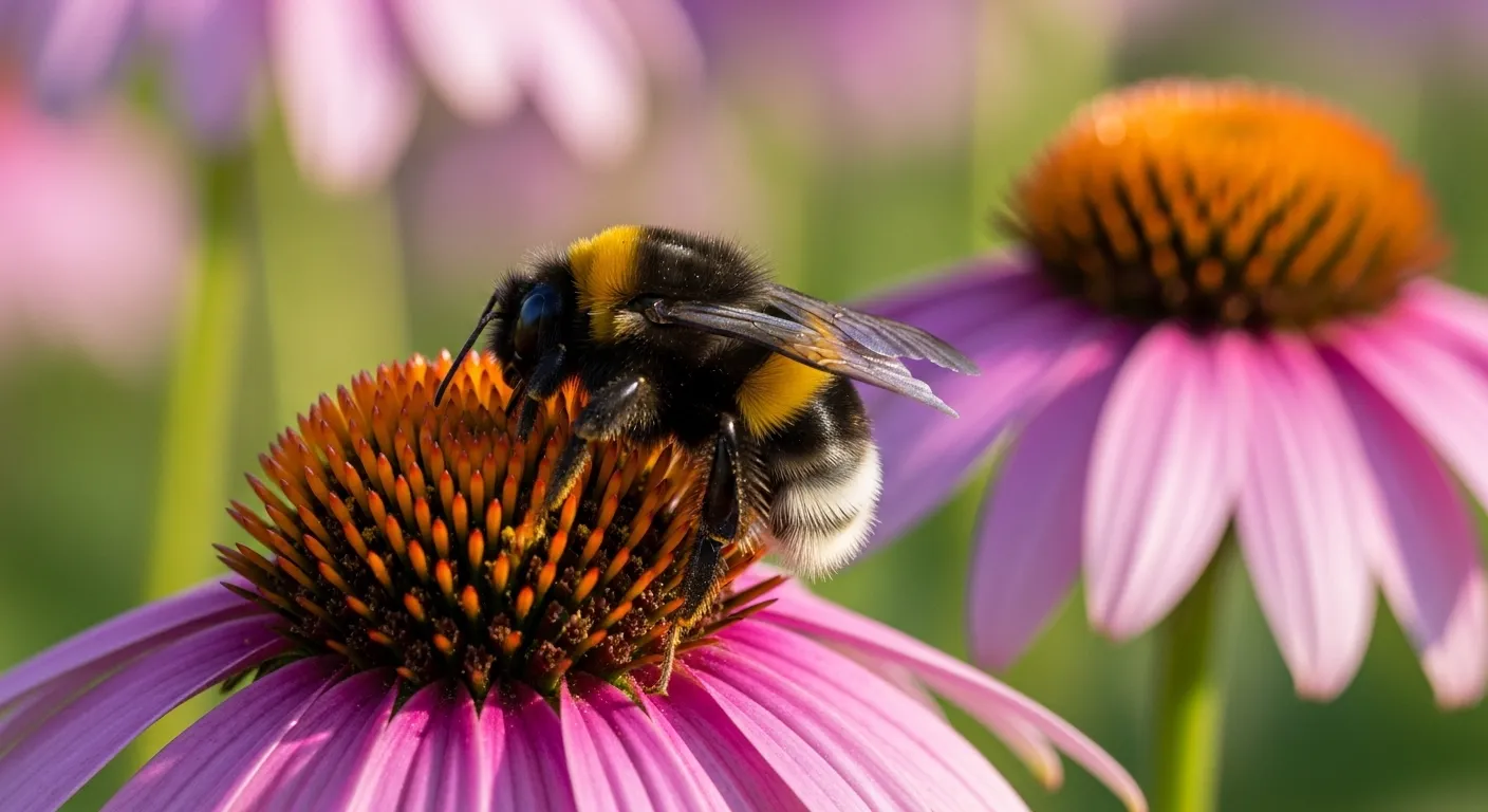 Do bumblebees make honey A fuzzy bumblebee on a flower.