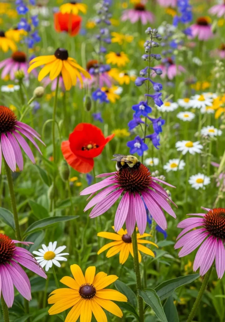 Bumblebee foraging in diverse wildflower meadow supporting longer lifespan