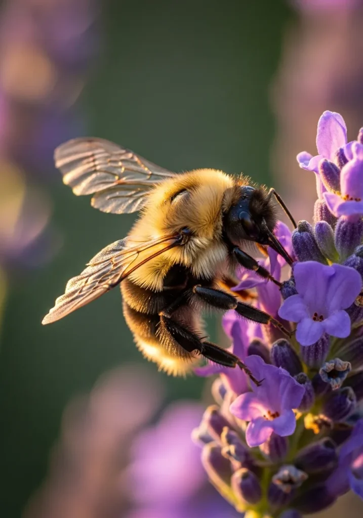 Aging worker bumblebee showing wing wear from intensive foraging activity